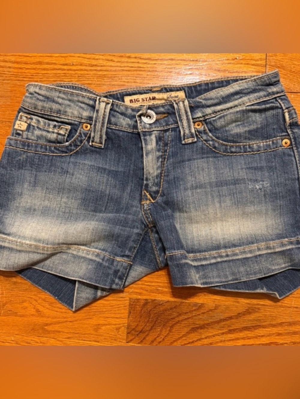 Vintage Big Star Sweet Denim Shorts Size 25 Low Rise Distressed Flap Pocket - Picture 3 of 6
